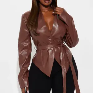 Boss Lady Faux Leather Blazer - Brown