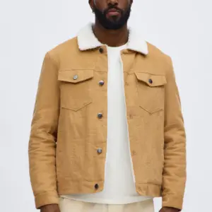 Corduroy Sherpa Lined Trucker Jacket - Brown